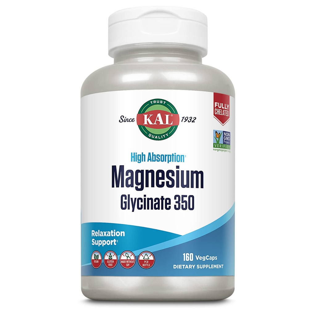 KAL magneesiumglütsinaatkapslid , täielikult kelaatunud magneesiumbisglütsinaat , kõrge imendumisega magneesiumilisand , terved luud , lihased , lõõgastav ja stressitugi , mitte-GMO 160 arv