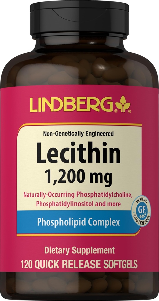 Lindbergi letsitiini 1200mg täiendus | meestele ja naistele | 120 softgeeli kapslit | fosfolipiidkompleks | Mitte-GMO, Gluteenivaba