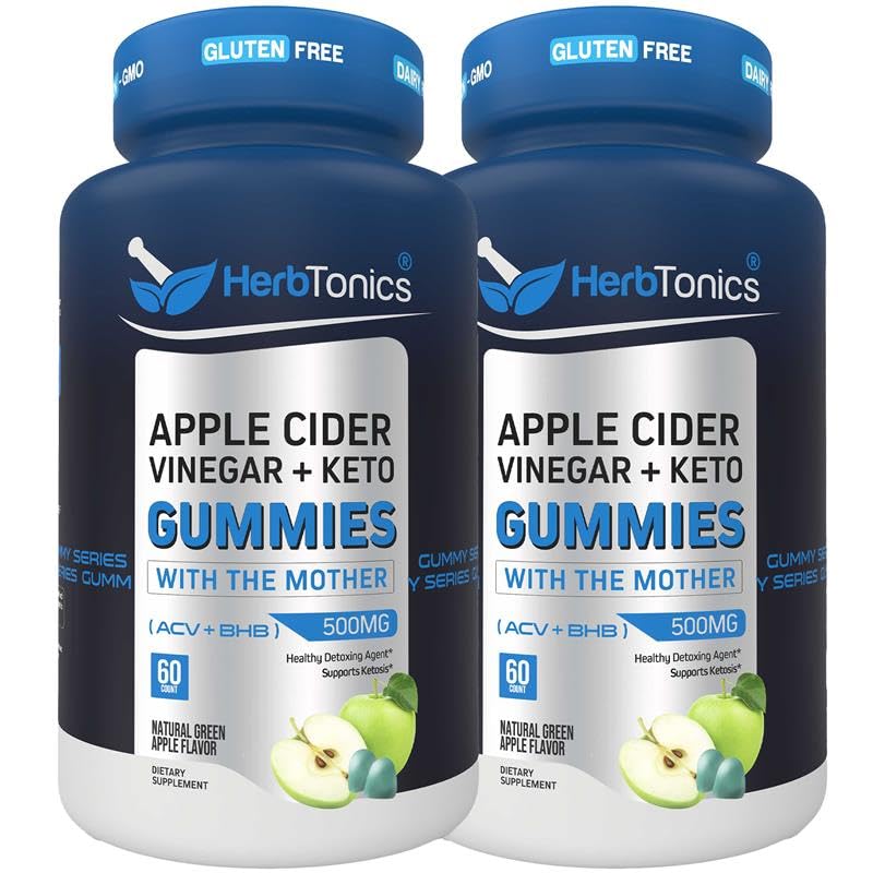 Herbtoonika Keto Õunasiidri äädikakummid - Seedimise Ja Detoxi Toetus - Suhkruvaba BHB Täiustatud valem Keto toetuseks - Toores ACV Emaga - 120 Vegan ACV Gummies