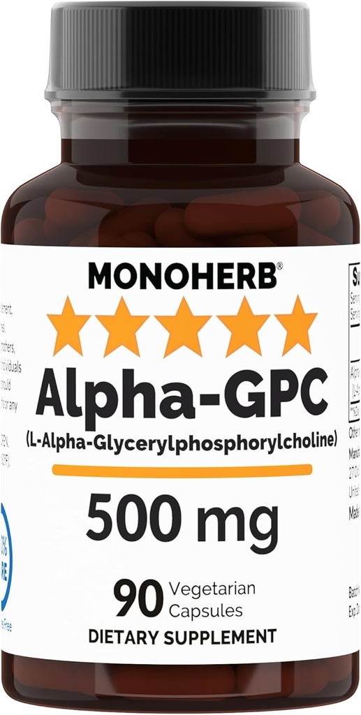 MONOHERB Alpha-GPC 500 mg - 90 vegankapslit, Nootroopsed aju toetamiseks, fookuseks, mäluks, motivatsiooniks ja energiaks