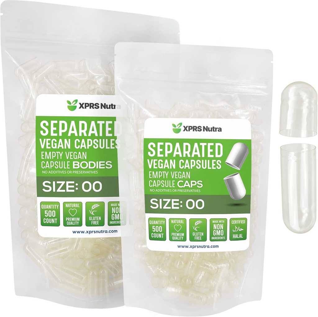XPRS Nutra Vegan Suurus 00 Eraldatud Kapslid - 500 Loe Premium Selge Tühje Kapslid eraldatud kottides - 00 Pillid Tühi DIY Täiendus