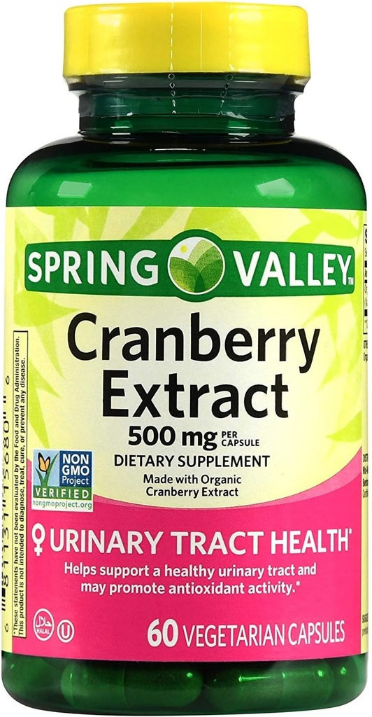 Spring Valley Cranberry Extract, 60 arv, 500 mg kapsli kohta