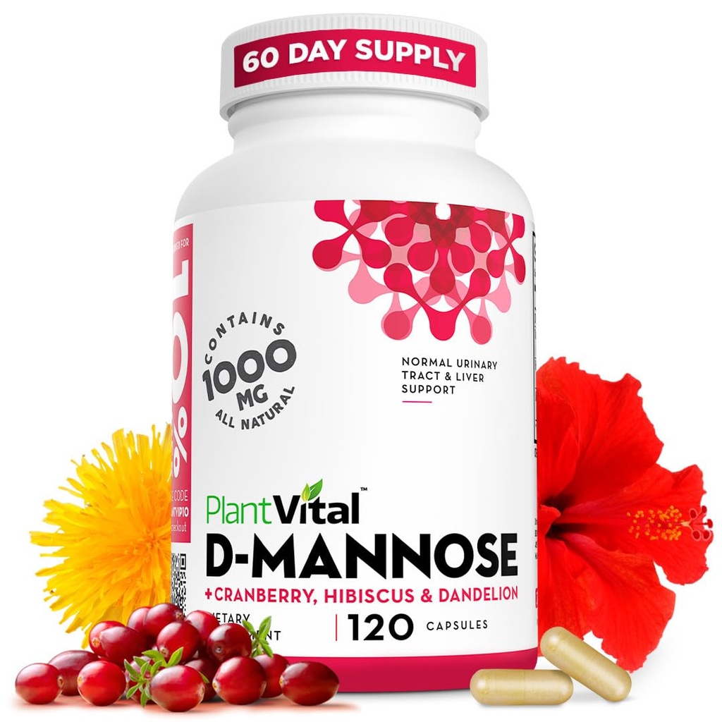 Plantvital D mannoosi kapslid jõhvikaga - D-mannoos 1000mg kapslid - kõrge potentsi põie, neerude ja kuseteede tugi. Jõhvikapulber Hibiscuse ja Dandelioniga. 2 kuu pakkumine