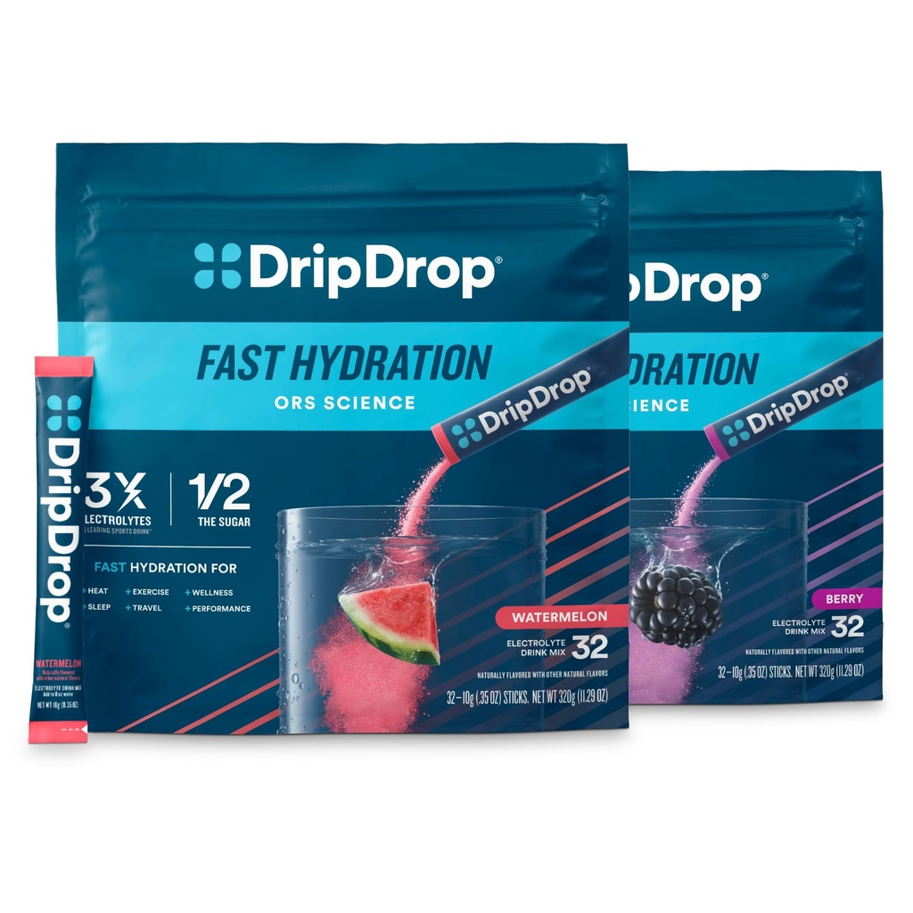 DripDrop hüdreerimine - elektrolüütide pulbripaketid - arbuus ja Berry - 64 loend