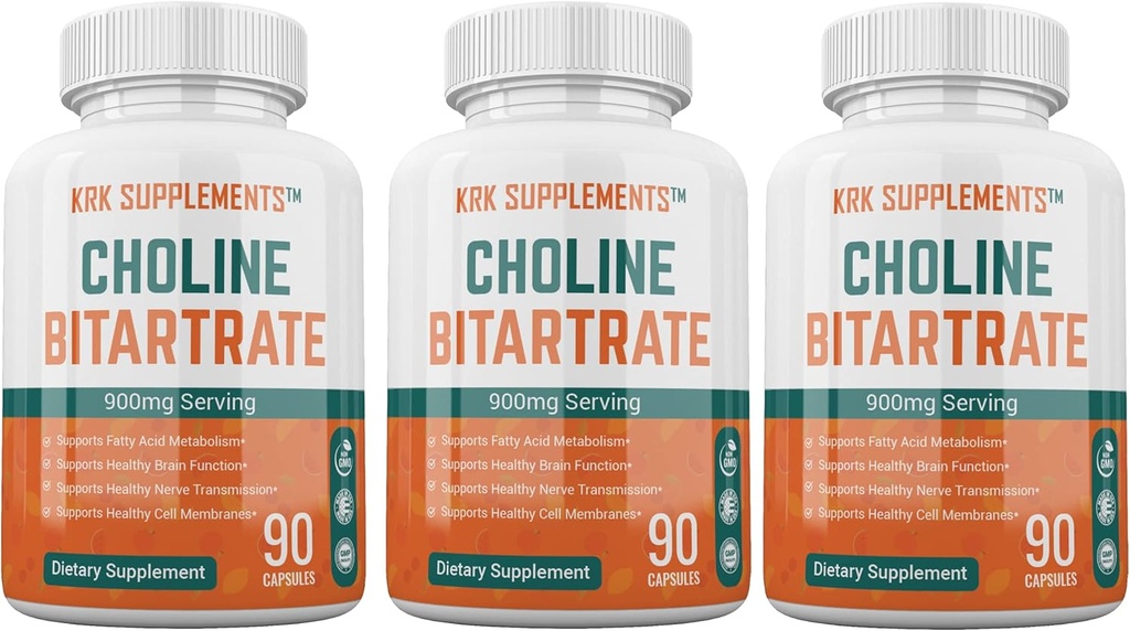 3 pudelit Koliinbitartraat 900 mg/ serveerides 270 kogukapslit KRK Toidulisandid