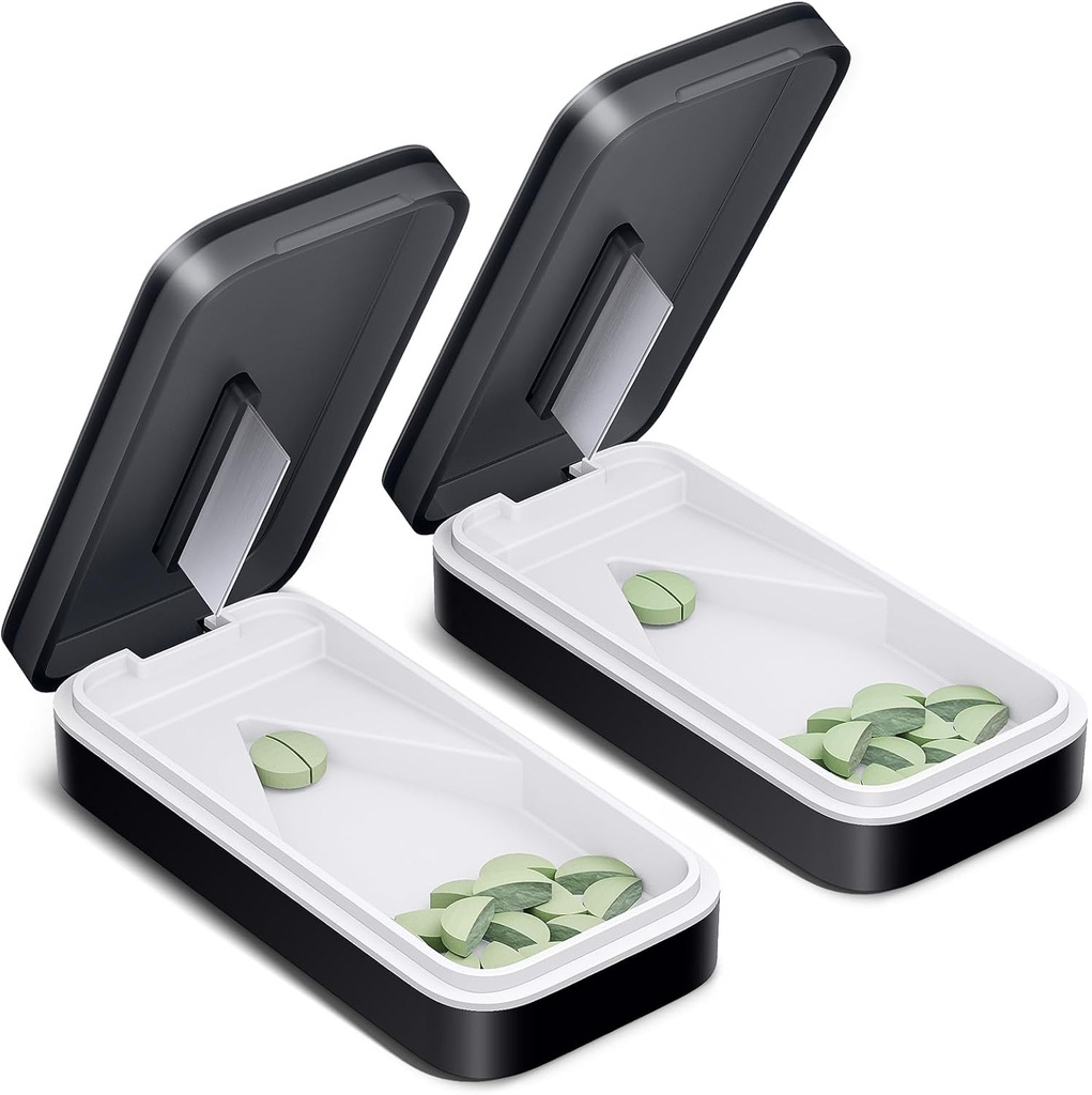 ONE PIX Pill Cutter 2 Pack, Pill Splitter roostevabast terasest plaat, Pill Lõikaja väikestele ja väikestele pillidele V-kujulise disainiga, Pill Lõikamine väikestele või suurtele pillidele Professional (must 01)