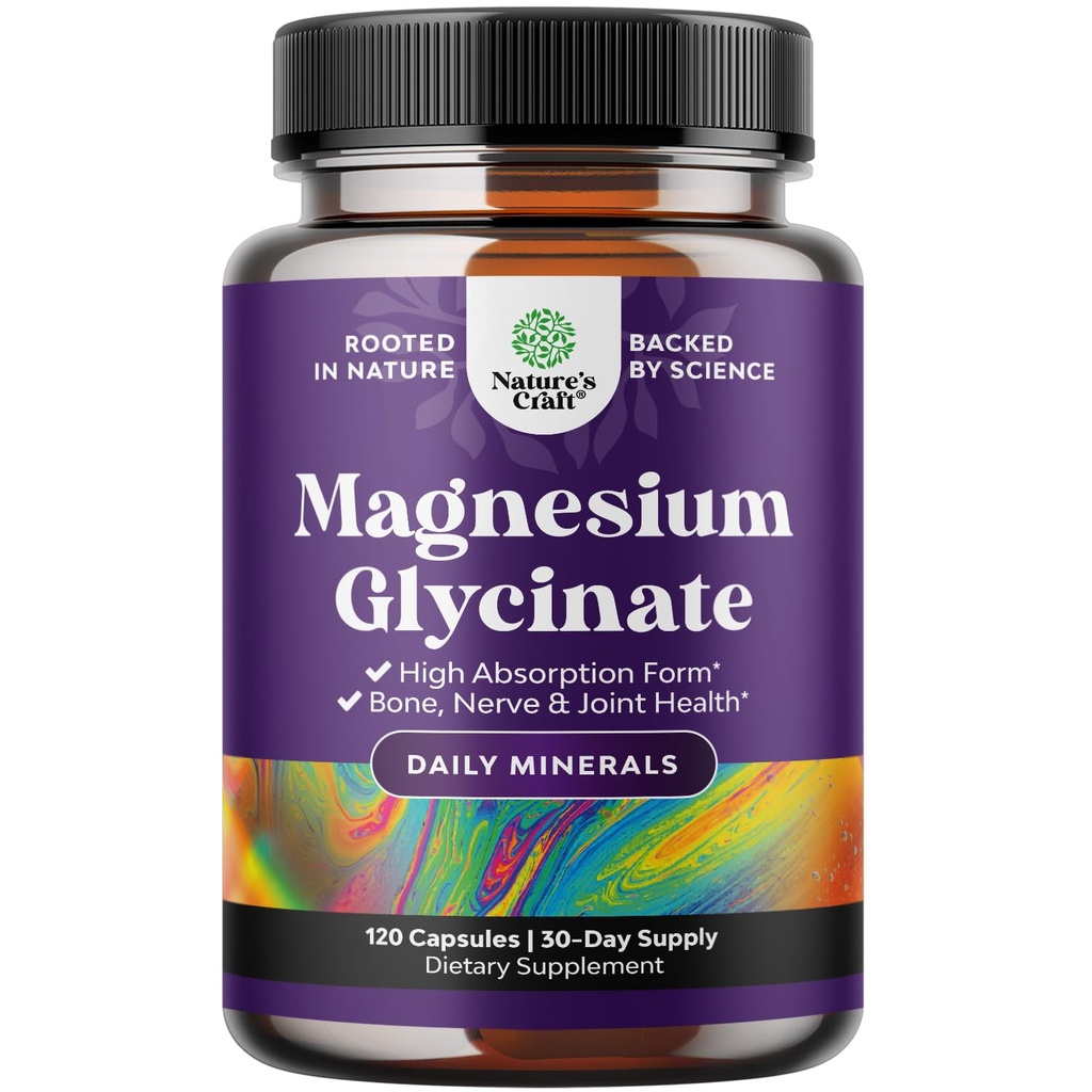 Puhas magneesiumglütsinaat Täiendus 500mg - Magneesium une ja puhkekapslid meestele ja naistele - Maitsestamata Vegani kõrge imendumispillid lõõgastustoetuseks - 120 loend