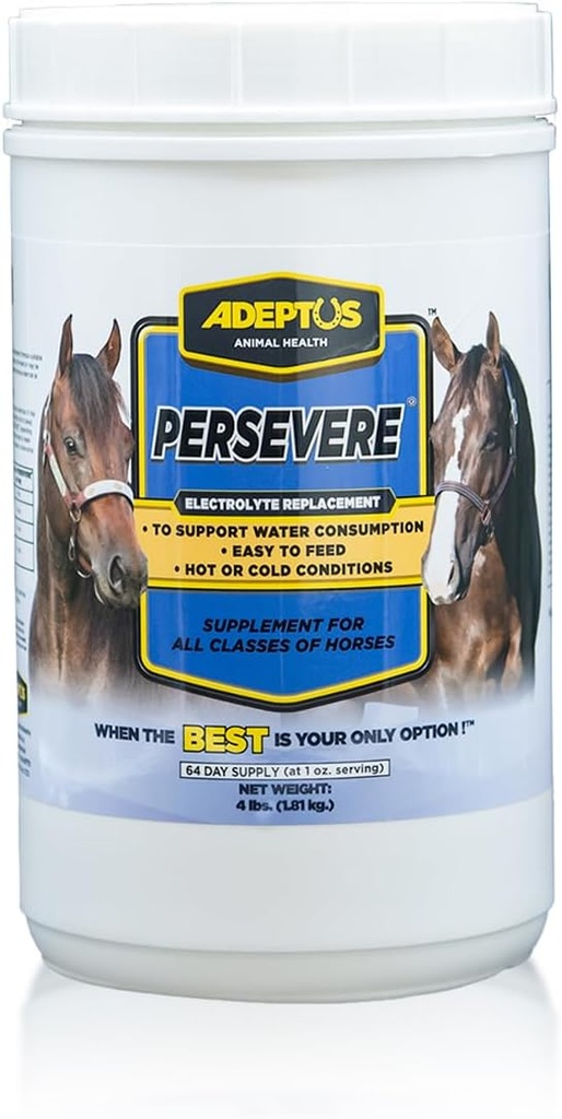Adeptus Nutrition Persevere Elektrolüütide Täiendus Kõigile Hobuste Klassidele, Toetab Hüdreerimist, Tasakaalustatud Valem Higi Asendamiseks, Prebiootiline Pärmibaas, Kergesti Söödetav Pulber, 4 Lbs