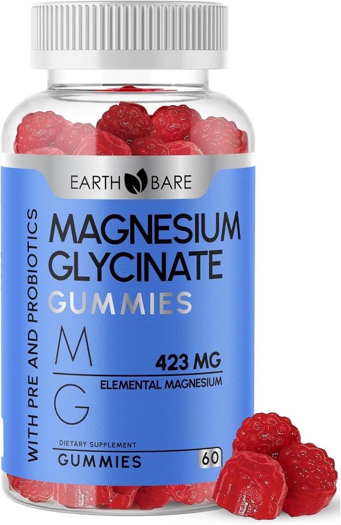 Magneesiumglütsinaatkummid - suure tugevusega magneesiumilisand maksimaalse 423 mg elementaarmagneesiumi, pre- ja probiootikumidega | Magneesiumbiglütsinaat parema tervise toetamiseks | 60 loend