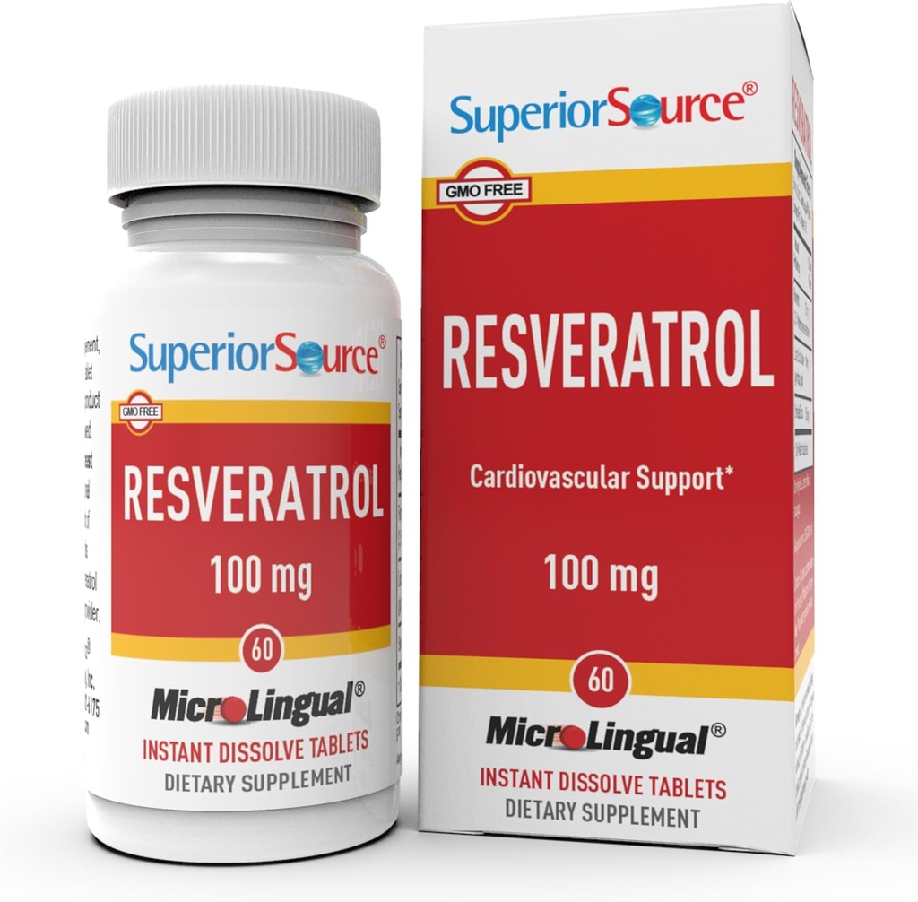 Superior Allikas Resveratrool 100 mg - toidulisand tervislikuks vananemiseks - toetab aju ja südame tervist - mitte-GMO ja gluteenivaba - 60 mikrolingvaalset kohest lahustavat tabletti