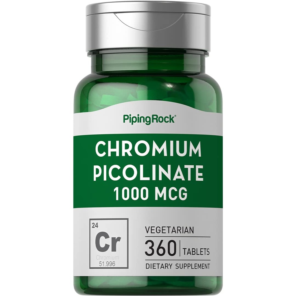 Piping Rock Chromium Picolinate 1000mcg | 360 Tablet pillid | Taimetoitlane, Non-GMO, Gluteenivaba täiendus