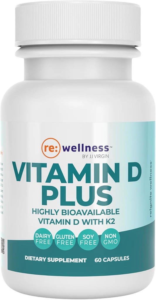 Reignite Wellness by JJ Virgin | Vitamiin D Plus | Asjakohane serveerimine 5000 IU, väga imenduv D-vitamiin + Vitamiin K1 & K2 | GG toidulisand immuunsüsteemile | Luu ja südame täiendus | 60 Softgels