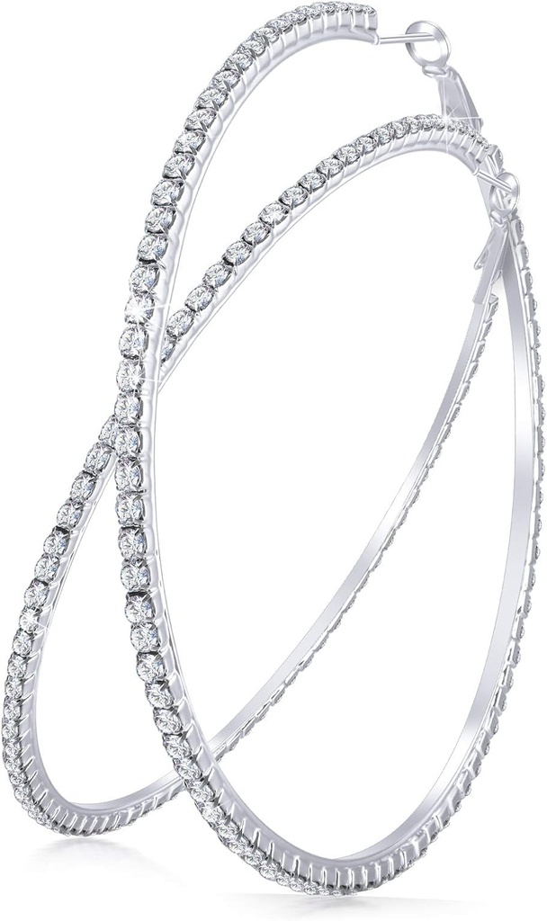 Suur Reinstone Hoop Kõrvarõngad Säravad Kristall Reinstone Dangle Big Hoop Kõrvarõngad Naiste Pulmapidu Favor, 80 mm