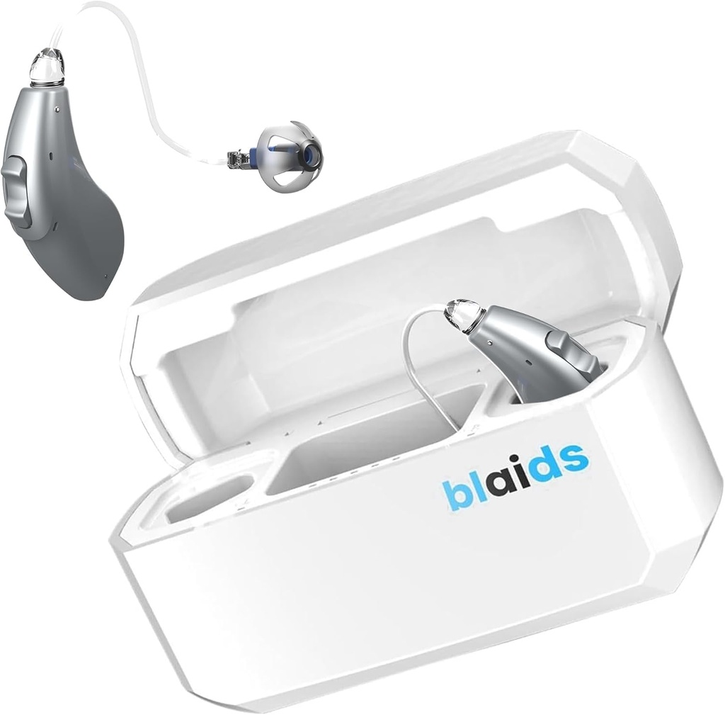 BlaidsX Neuro Rechargeable RIC + programmeeritavad kuuldeaparaadid täiskasvanutele mobiilirakenduste kuulmistesti ja müra tühistamisega, kuuldeaparaadid eakatele, Dual Mic & 96 DSP kanalid. USAs valmistatud protsessor