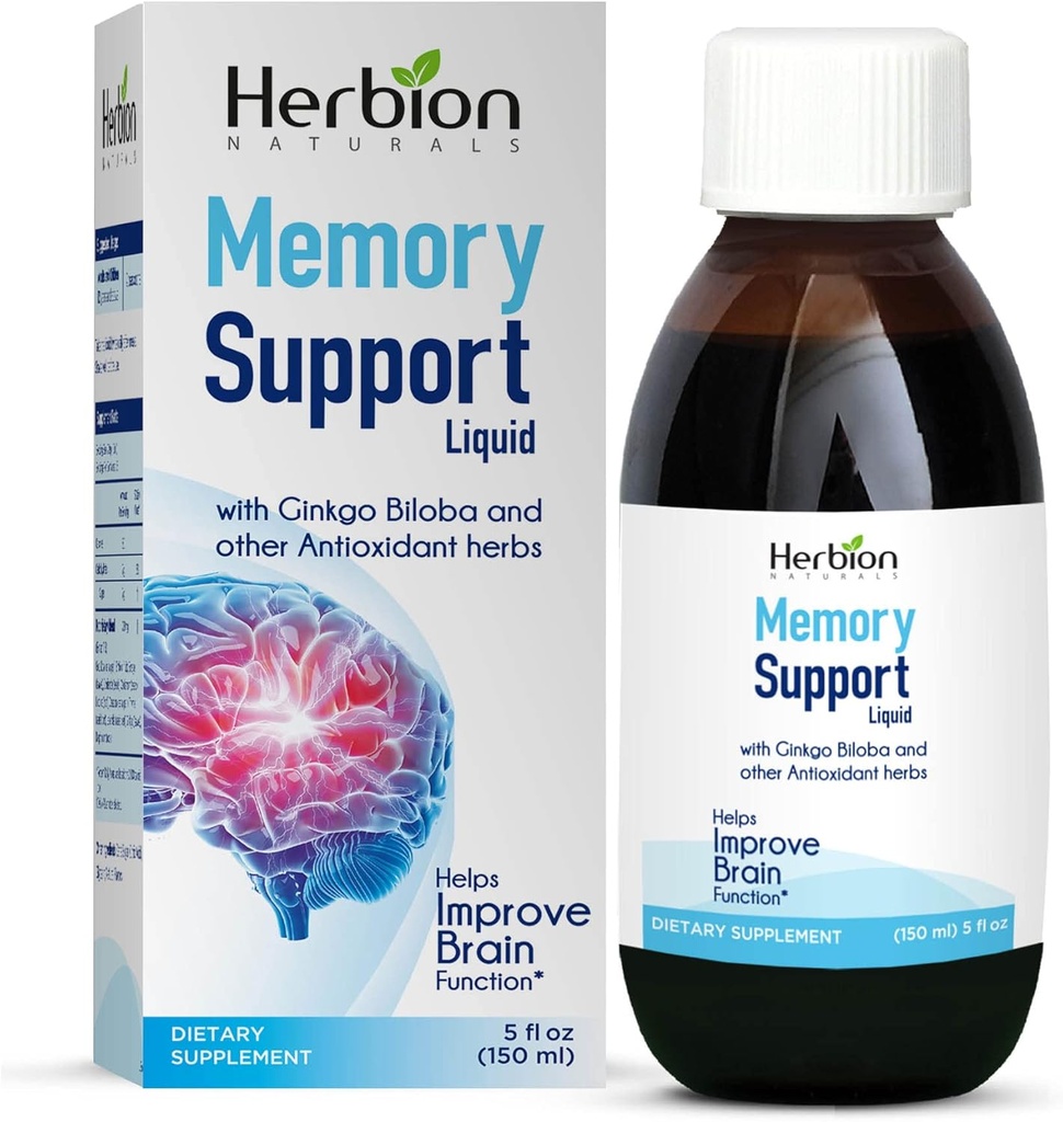 HERBION Naturals Memory Support Vedelik - aitab parandada aju funktsiooni ja puudub meelekindlus, säilitab tervisliku meeleolu taseme Ginkgo Biloba, täiskasvanute ja üle 12-aastaste laste, 5 fl oz, 150 ml