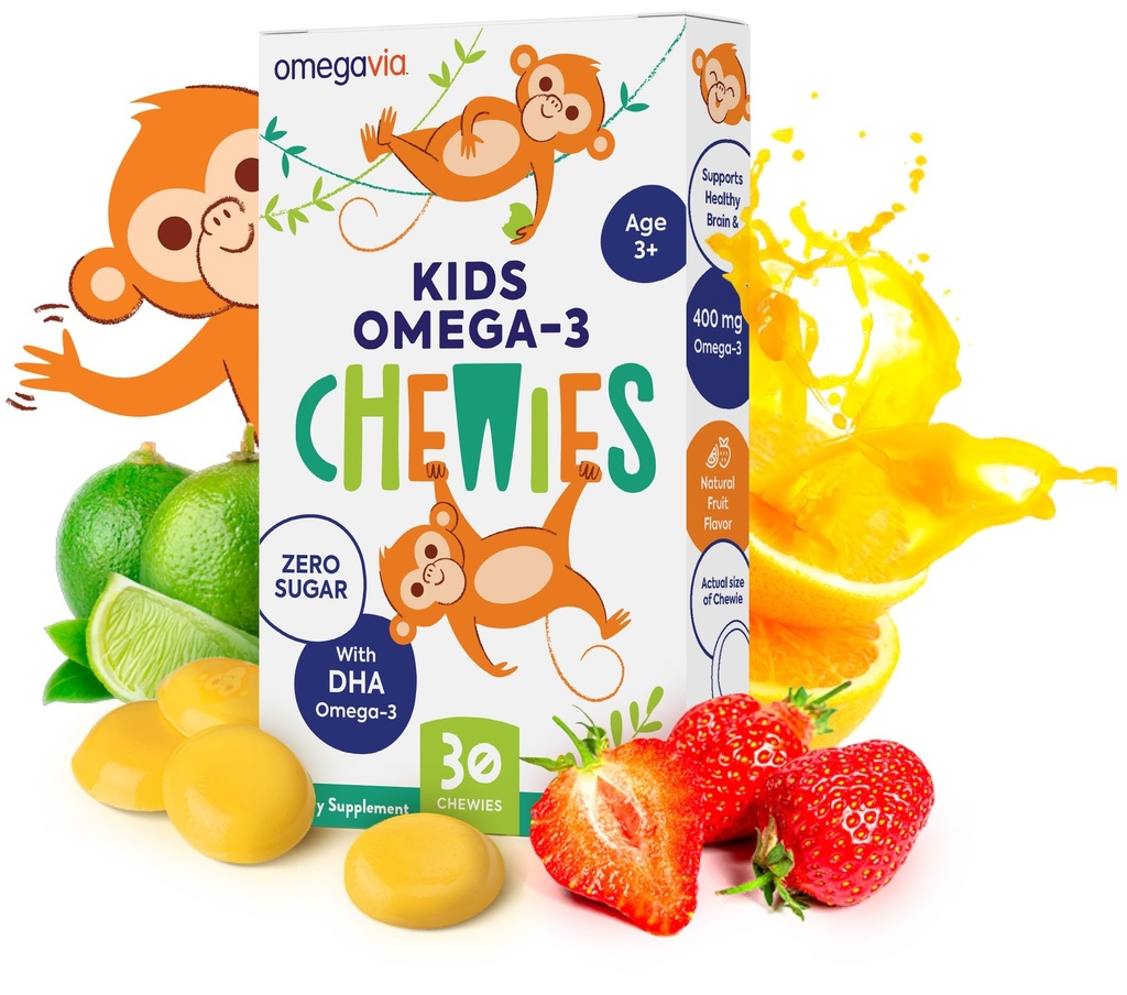 Omega 3 Gummies - Ultra-High DHA närimisgeel - Omega 3 lastele toetab aju ja silmade tervist - suhkruvaba looduslik puuviljamaitse - Kids Omega 3 kalaõli kummikud (30 krahv)