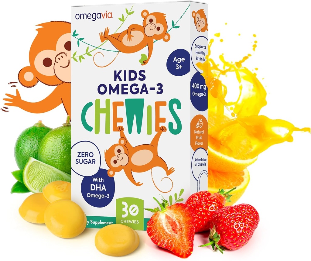 Omega 3 Gummies - Ultra-High DHA närimisgeel - Omega 3 lastele toetab aju ja silmade tervist - suhkruvaba looduslik puuviljamaitse - Kids Omega 3 kalaõli kummikud (30 krahv)