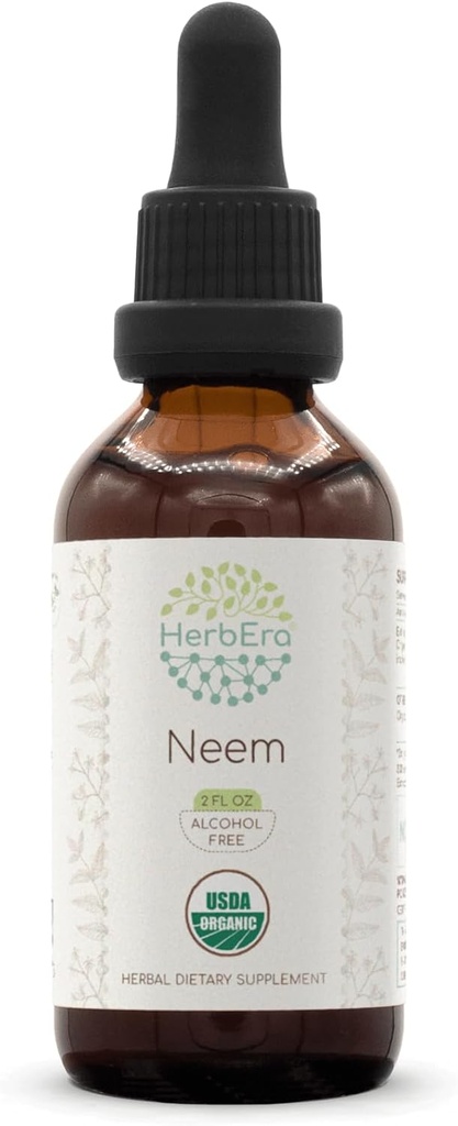 HerbEra Neem B60 Alkoholivaba taimeekstrakti tinktuur, kontsentreeritud vedelik tilgad Natural USDA Organic (Azadirachta Indica) Kuivatatud leht (2 fl oz)