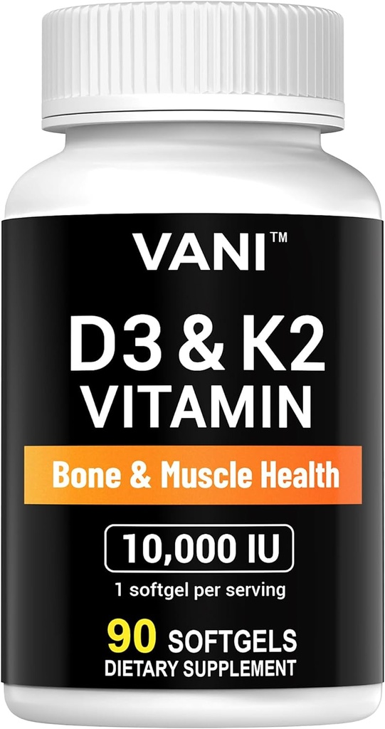 VANI Vitamiinid D3 (10000iu/250mcg) + K2 (nagu Mk7), Luude ja Lihaste ja Hammaste Tervis, 90 TAFTGELS