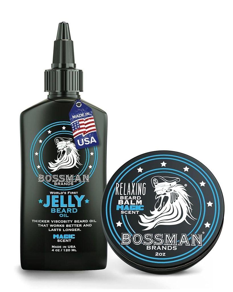 Bossman Jelly Beard Oil for Men & Beard Balm for Men Combo - Softens, Tames niisutab & Conditions - Magic Scent - Natural Ingredients & Made in USA