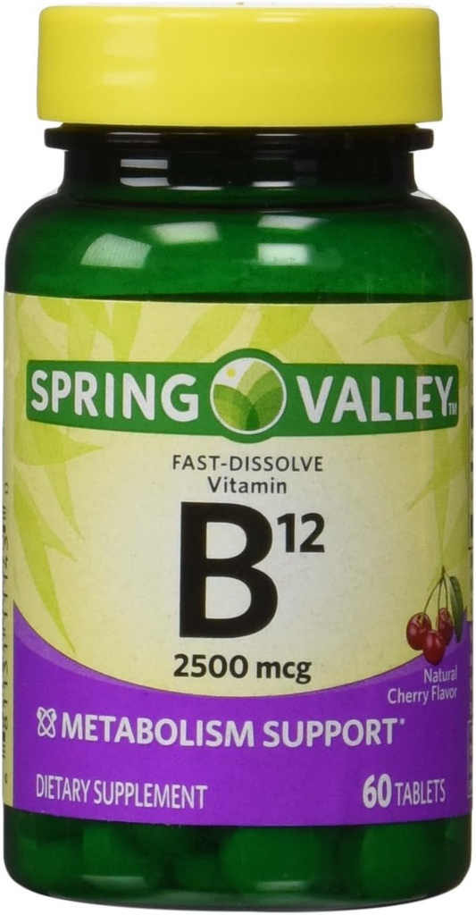 Spring Valley - vitamiin B-12 2500 mcg, keelealune, 60 mikromahutit