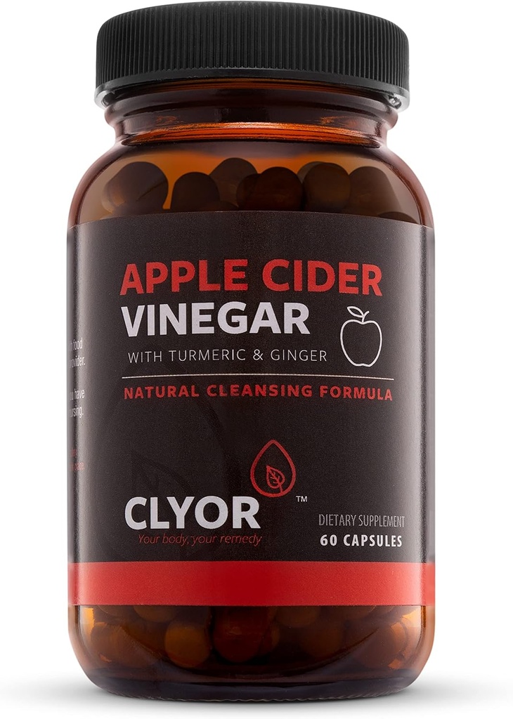 CLYOR Õunasiider Äädikas Pills | Detox, & Puhasta kurkumi ja ingveriga | Tervislik Seedimine, Professionaalne Tugevus Orgaaniline | 60 500mg ACV Vegan, Kosher | Valmistatud USA-s
