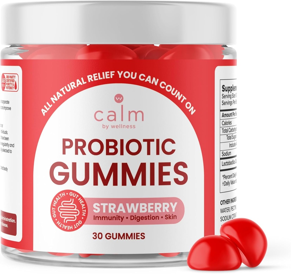 Rahulik Wellness Probiootilised Gummies, maasikamaitselised, looduslikud vegan probiootikumid täiskasvanutele, 10 miljardit CFU-d, probiootikumid seedetrakti korrapärasuse, immuunsuse, naha tervise ja soolestiku tervise jaoks