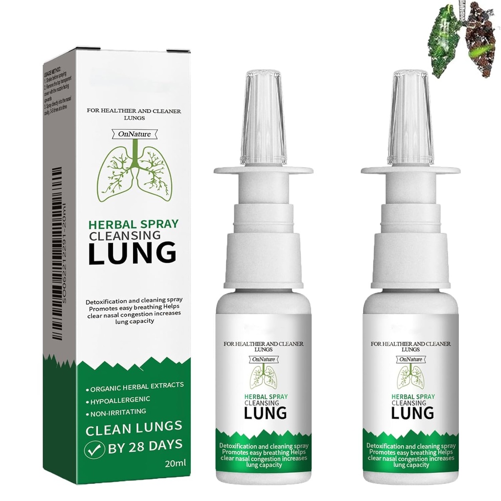 New Upgrade Organic Herbal Lung Cleanse Repair Spray, Onnature Herbal Spray Cleansing Lung,Lung Cleansing Spray Support for Lung Detox for Smokers(2PCS)