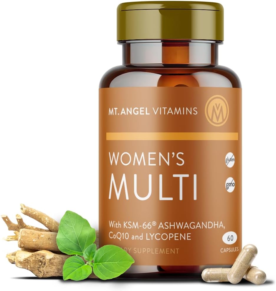 Mt. Angeli vitamiinid - igapäevased naised multivitamiinid - täiskasvanute valem raua, kaltsiumi, KSM-66 Ashwaganda ja parimate naiste vitamiinide võimas patenteeritud taimesegu - 60 loend kapslit