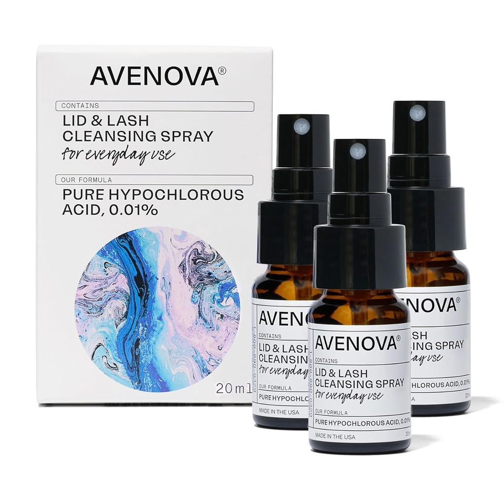 Avenova Eyelid and Eyelash Cleanser Spray 3 Pack – õrn Igapäevane Hüpoklorous Acid Lid ja Lash Cleansing Spray Selgemad ja tervemad silmad, 60 ml (2,04oz)