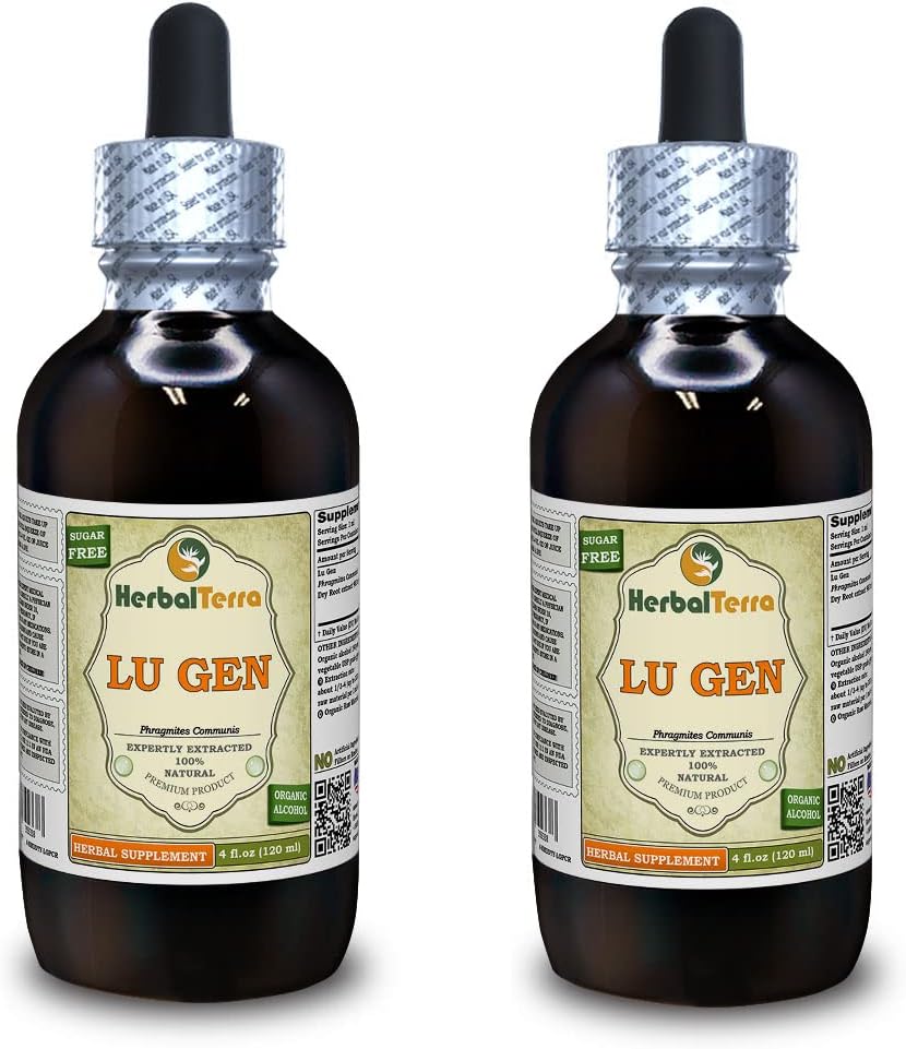 Lu Gen, Reed (Phragmites Communis) Tinktuur, kuivatatud juurevedelik ekstrakt (Brand Name: HerbalTerra, Proudly Made in USA) 2x4 fl.oz (2x120 ml)