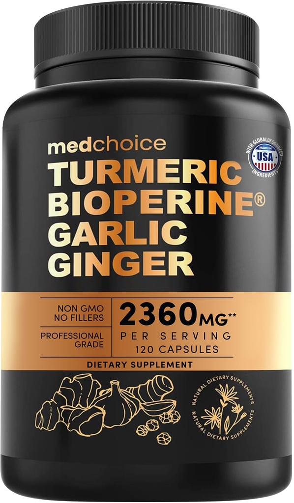 MEDCHOICE 4-in-1 Turmeric Joint Support with Garlic & BioPerine, 120ct
