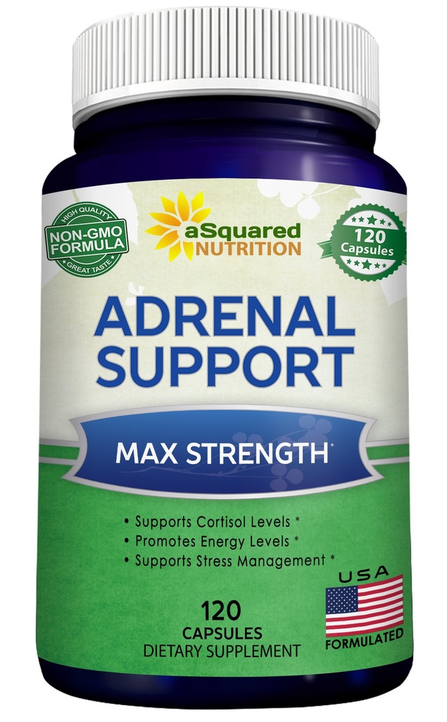 aSquared Nutrition Adrenal Support & Cortisol Manager Supplement (120 kapslit)-Adrenal Health w / Vitamiin C kompleks pillid, et toetada väsimuse ja stressi leevendamist-Ashwagandha, L-türosiin, Rhodiola & ženšenn