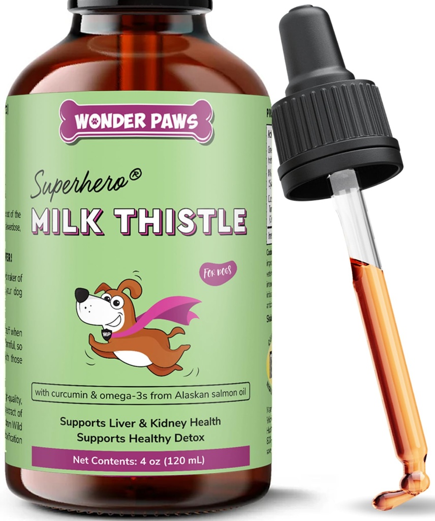 Wonder Paws Piimaohakas, Maksatoetus Koertele, Toetab Neerufunktsiooni Lemmikloomadele, Detox, Maksatoetus, Wild Alaska Lõheõli & Curcumin, Omega 3 EPA & DHA (4 Oz)