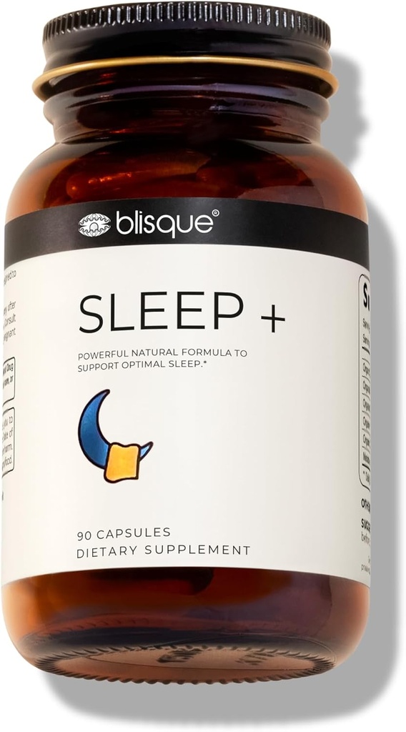 Blisque – Natural Sleep Aid Supplement for Sleep Support | Doctor-heakskiidetud | Melatoniini, Valerian Juur ja Passion Flower | 90 kapslit | Vegan