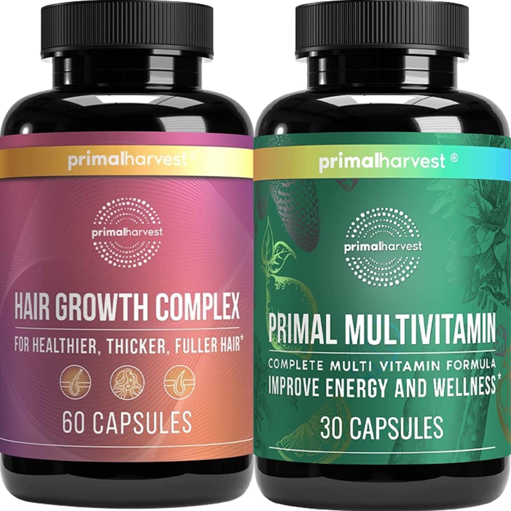 Primal Harvest juuste kasvu ja multivitamiini täiendused naistele ja meestele Multivitamiini kapslid ja juuste regenereerimise kompleks pillid Bundle