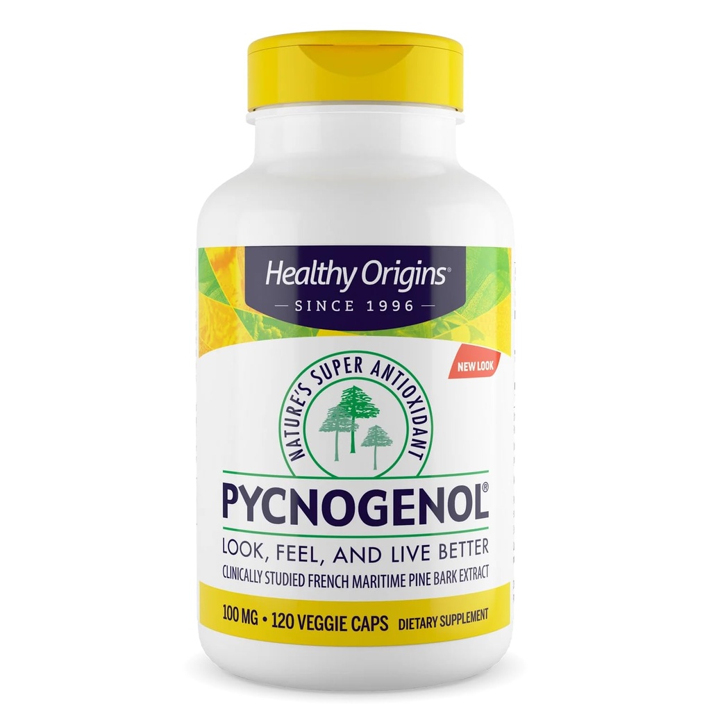 Tervislik päritolu Pycnogenol 100 mg (looduslik super antioksüdant, mitte-GMO, Gluteenivaba, südame-veresoonkonna tugi), 120 Veggie kapslid