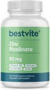 BESTVITE Tsink Pikolinaat 50mg (240 Taimekapslit) - Stearaatideta - Vegan - Mitte GMO - Gluteenivaba