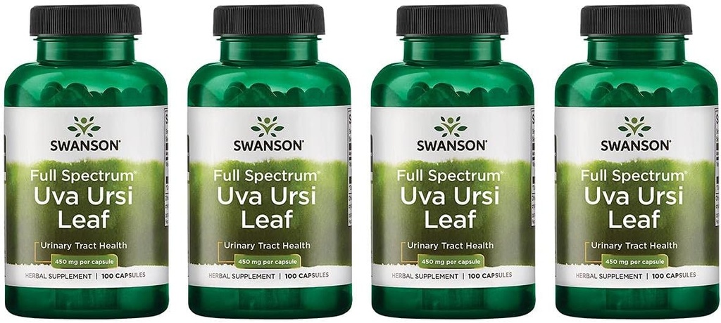 Swanson Full-Spectrum Uva Ursi Leaf - Taimne täiendus, mis toetab neerude ja kuseteede tervist - võib toetada südame-veresoonkonna süsteemi funktsiooni ja põie tervist - (100 kapslit, 450 mg igaüks) 4 pakendit