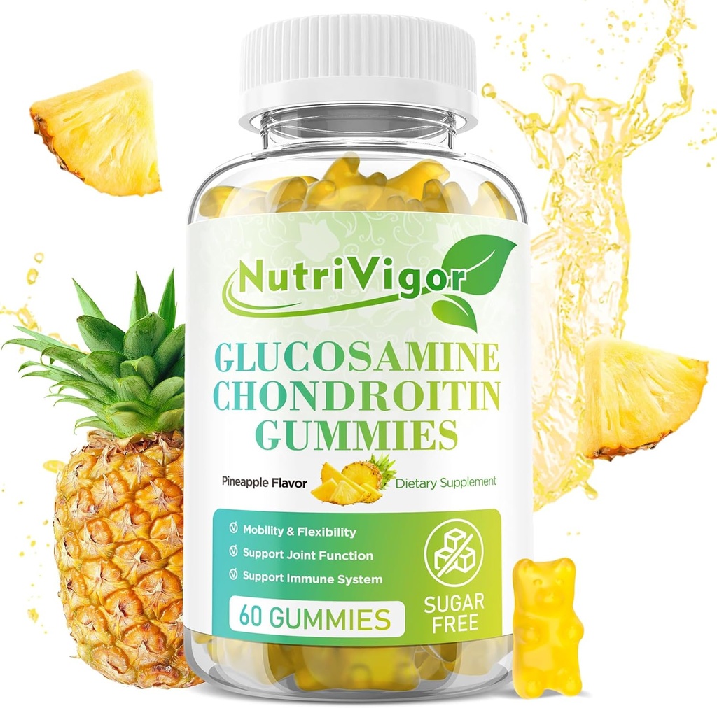 Glükoosamiin Chondroitin Gummies, eriti tugev ühine tugi täiendada MSM ja Elderberry, Antioksüdant immuuntoetus täiskasvanutele, ananassimaitse, 60 Count