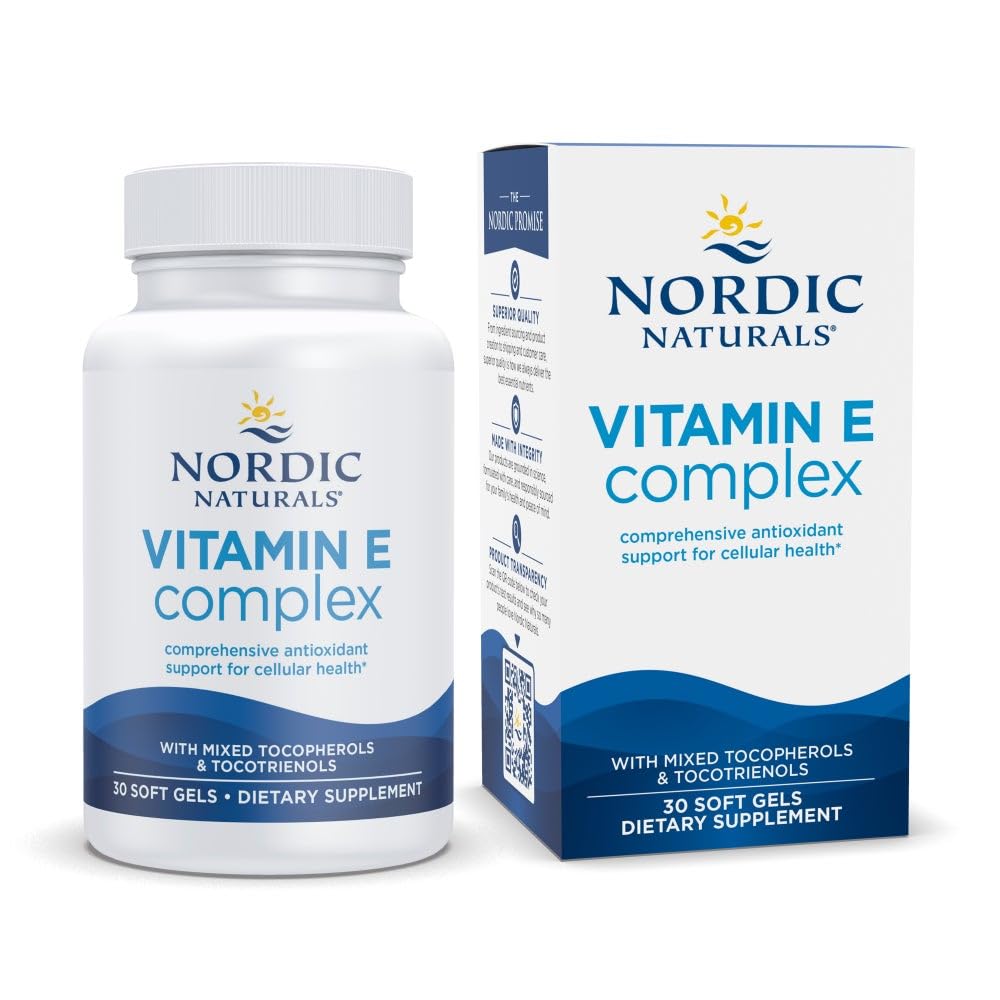 Nordic Naturals E-vitamiini kompleks, maitsestamata - 30 pehmet geeli - 6 E-vitamiini vormi antioksüdantide toetamiseks - rakukaitse - mitte-GMO - 30 serveerimist
