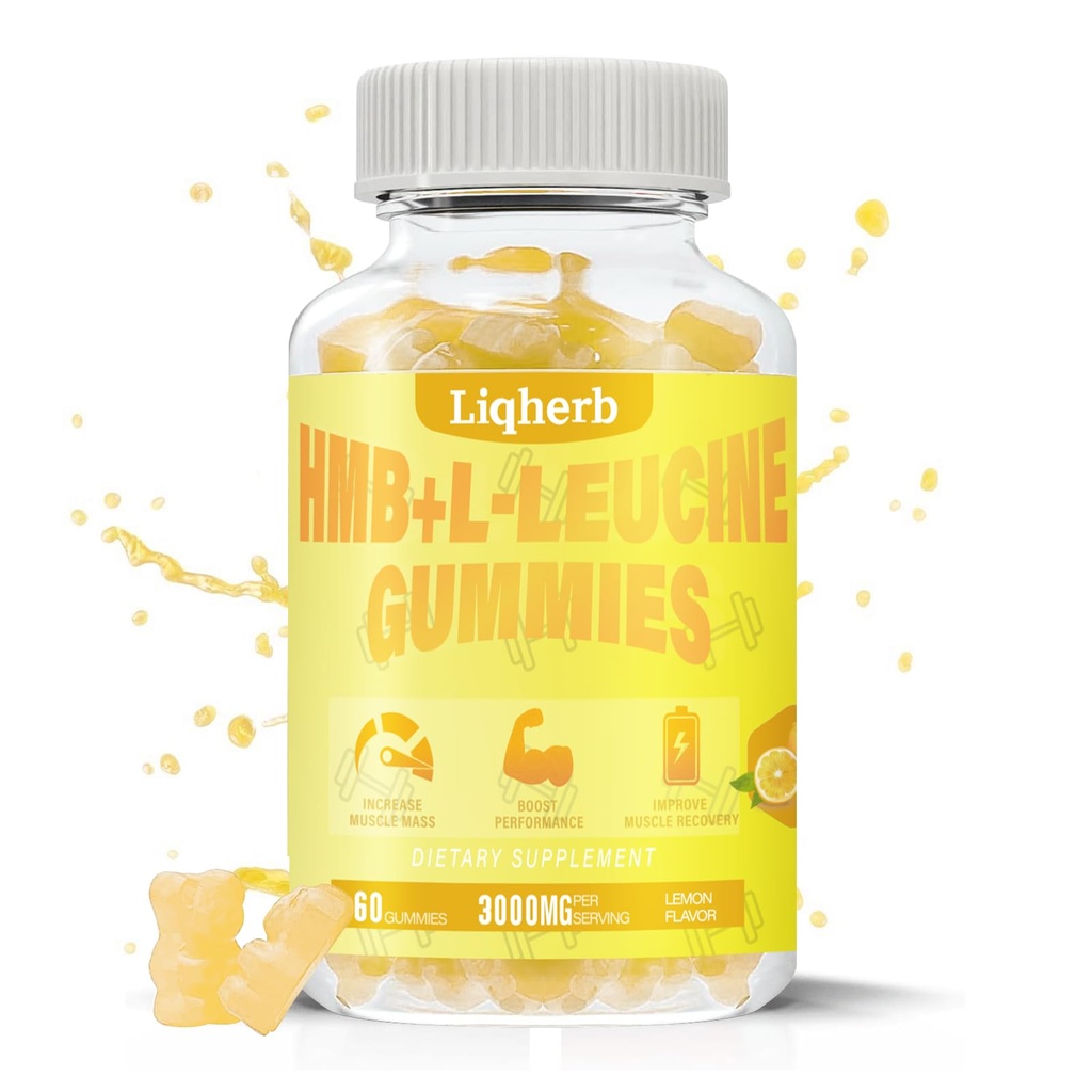 HMB ja Leutsiin Gummies, 3000mg HMB ja L-leutsiini täiendada lihaste taastamise, lihasmassi ja parandada vastupidavust, meestele ja naistele, Non GMO, Vegan, Gluteenivaba, Sidrun Maitse, 120 Gummies