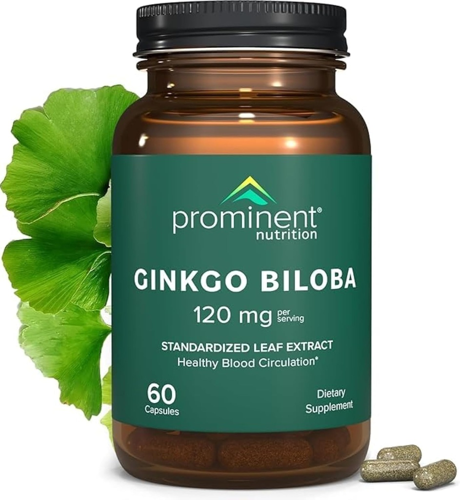 Silmapaistev toitumine Ginkgo Biloba 120mg - Ginkgo Biloba Leaf Extract, taimsed toidulisandid, mis aitavad toetada mälu ja fookust - Vegan, mitte-GMO, gluteenivaba, sojavaba, 60 päeva pakkumine - 1 pakend