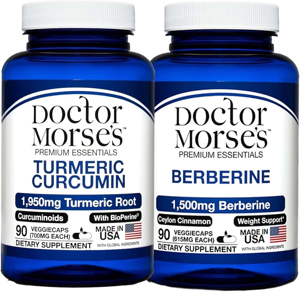 Doktor Morse's Turmeric Curcumin 1950mg & Berberine 1500mg Bundle - ühine tugi, tervislik ainevahetus ja immuunsuse suurendamine BioPerine & Ceylon Cinnamon, FDA registreeritud, NSF-sertifitseeritud 90 kapslit