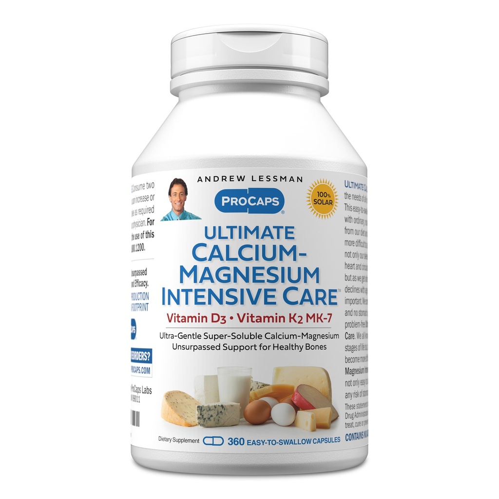 ANDREW LESSMAN Ultimate Calcium-Magnesium Intensiivne hooldus D3-vitamiini ja K2 MK7-120 mcg - 360 kapslit - Luu ja skeleti Health Essentials. Õrn, kerge alla neelata, super lahustuv. Ei mingeid lisaaineid