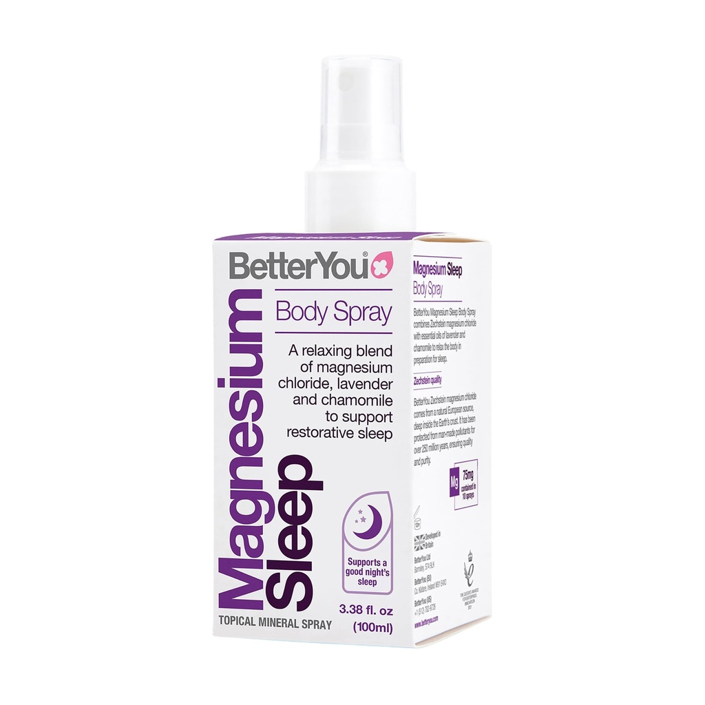 BetterYou Magnesium Sleep Body Spray - Lõõgastav paikne magneesium ja eeterlik õli Spray - Lavendel ja kummel - soodustab paremat und - 3,38 oz