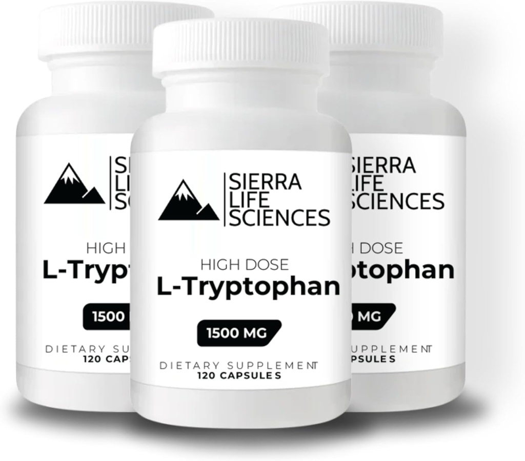 1500mg suure annusega L-trüptofaan Max kergesti neelatavates kapslites | gluteenivaba, mitte-GMO | 40 serveerimist (3-Pack)