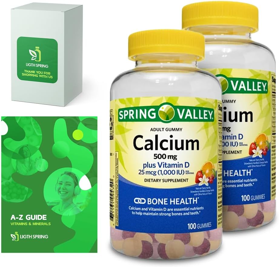 Kaltsium Plus D-vitamiin, täiskasvanud kummikud, 500mg, 1000 IU, sorteeritud maitsed, 100 Ct (2 Pack) komplekt eksklusiivsete vitamiinide ja mineraalidega - A kuni Z - parem valgus ja kevade juhend (3 elementi)