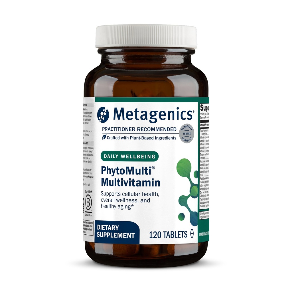 Metageenika PhytoMulti Multivitamiin - toetab tervislikku vananemist, rakkude tervist ja üldist heaolu - meestele ja naistele - üle 20 olulise vitamiini ja mineraali - B6-vitamiini, luteiini ja tsink - 120 tabletti