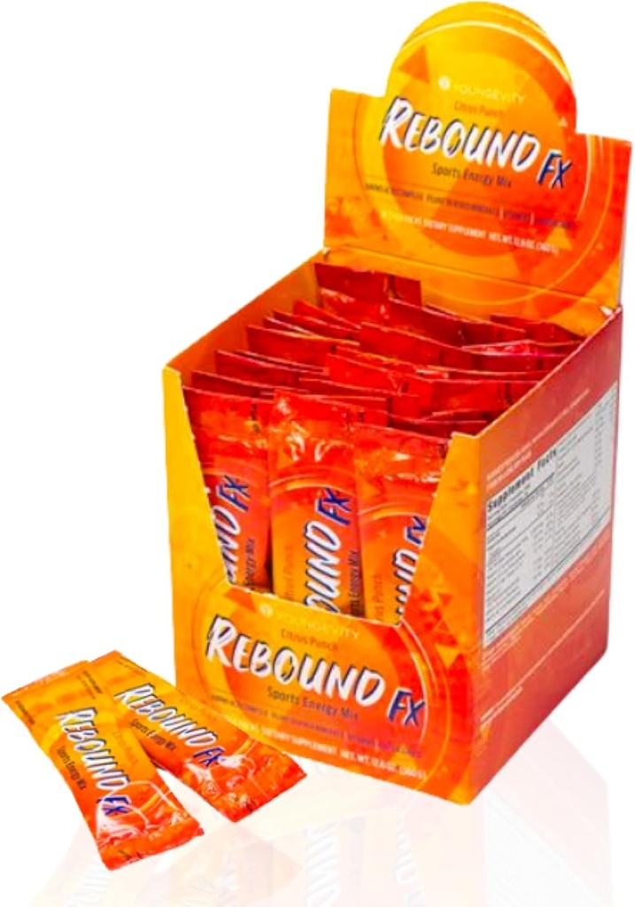 Youngevity Rebound FXTM Citrus Punch On-The-Go Stick Packs - 30 Count Box - Spordi energiajook vitamiinide, aminohapete ja elektrolüütidega - looduslik kofeiin - toetab hüdreerimist ja taastumist